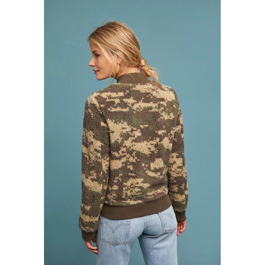 Marrakech Camo-Print Sherpa Bomber Jacket - Size Medium