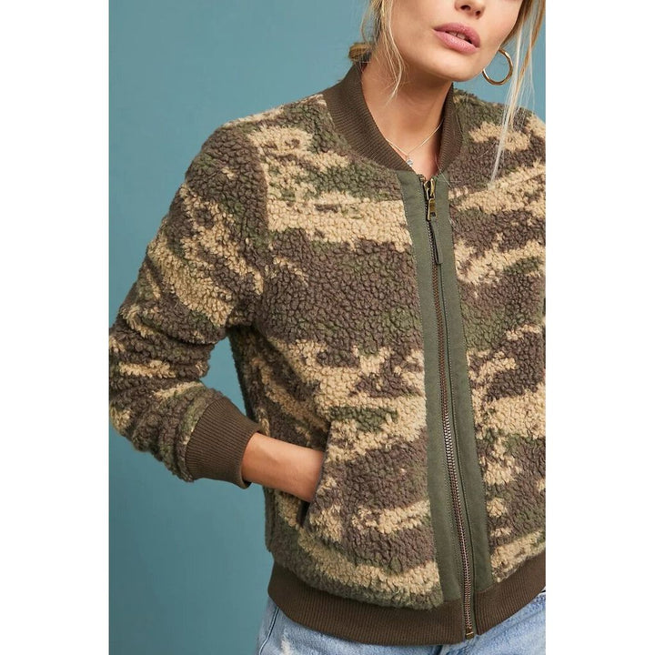 Marrakech Camo-Print Sherpa Bomber Jacket - Size Medium