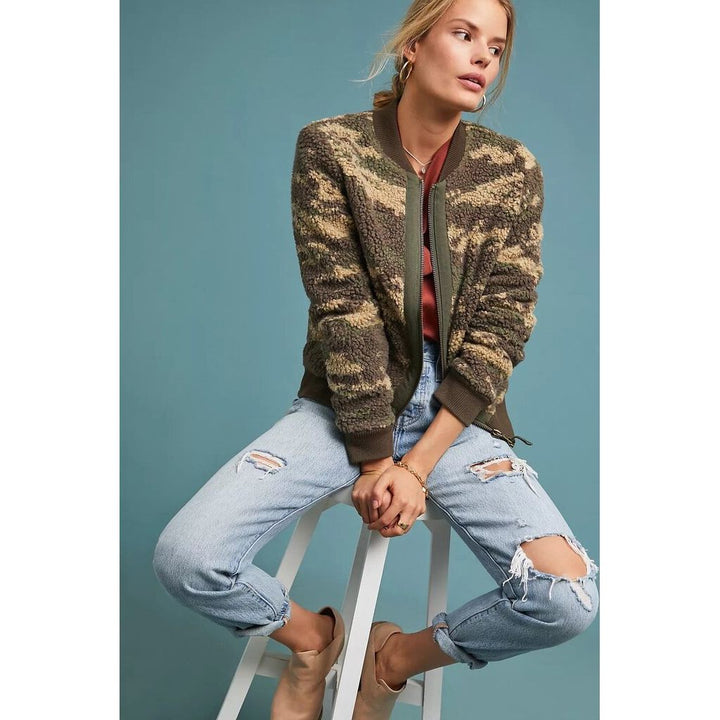 Marrakech Camo-Print Sherpa Bomber Jacket - Size Medium