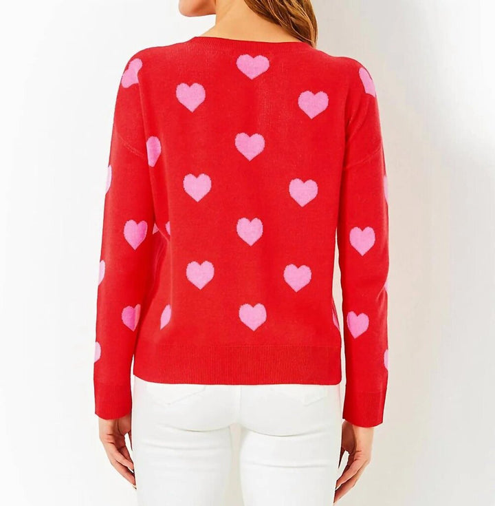 Lilly Pulitzer NWT Tensley Sweater in Rococo Red Hearts Jacquard - Size Small (Retails for $148)