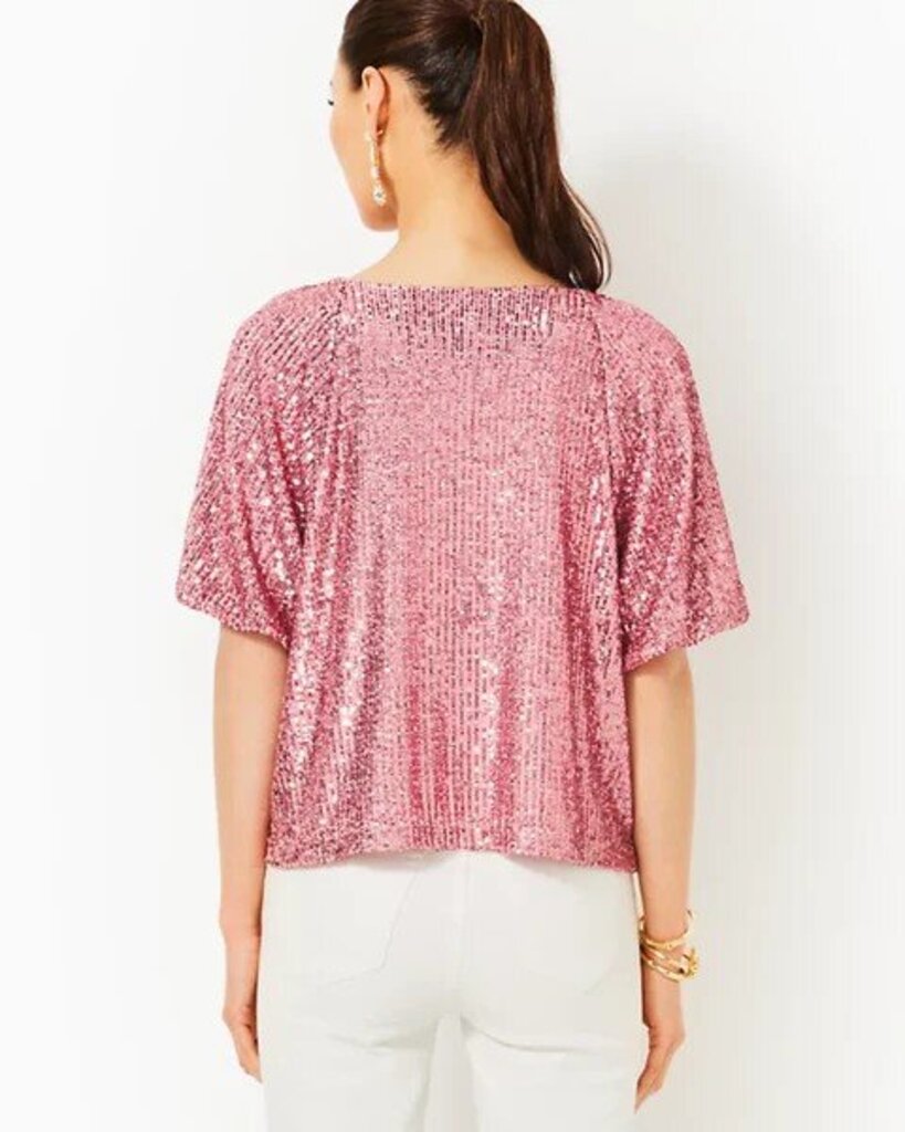 Lilly Pulitzer NWT Cressida Top in Conch Shell Pink Treasure Box Sequin Knit - Size Small (Retails for $158)