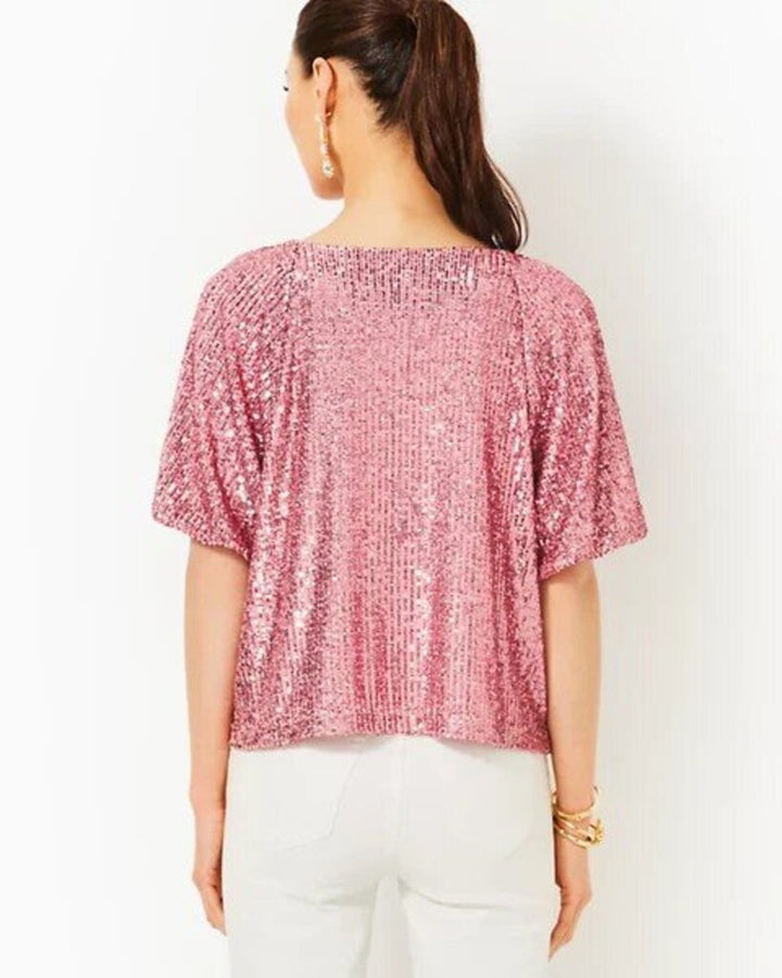 Lilly Pulitzer NWT Cressida Top in Conch Shell Pink Treasure Box Sequin Knit - Size Small (Retails for $158)