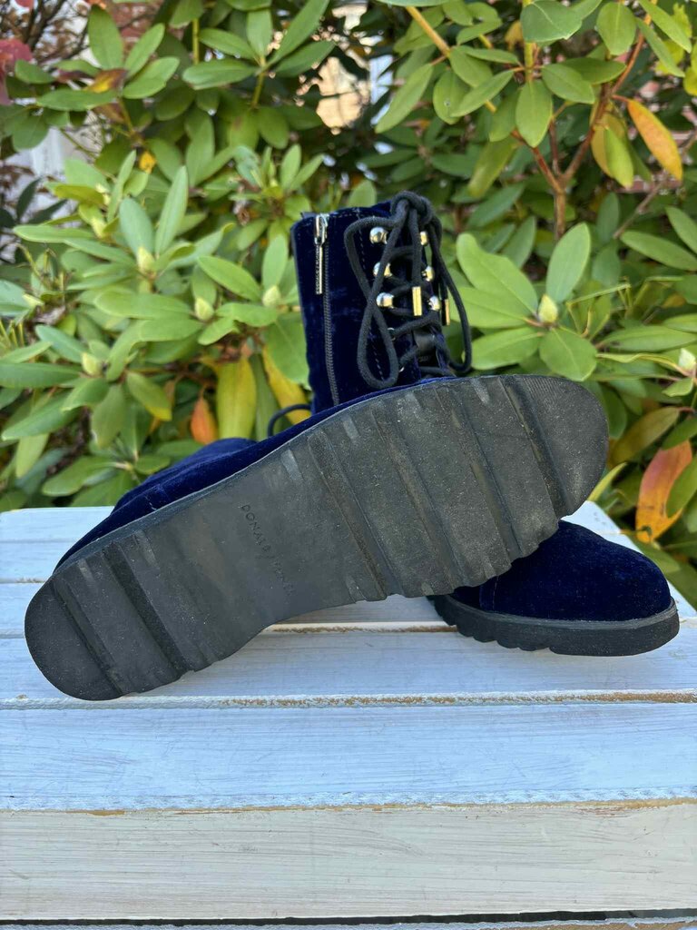 Donald Pliner Ease Blue Velvet Combat Boots - Size 8.5