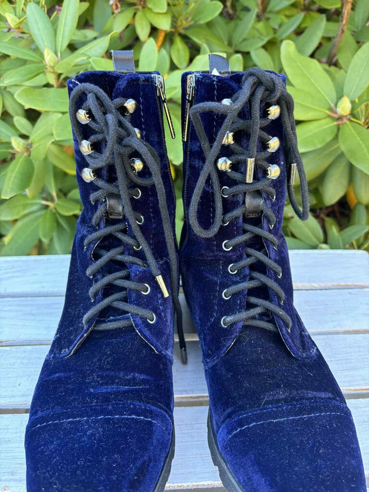 Donald Pliner Ease Blue Velvet Combat Boots - Size 8.5