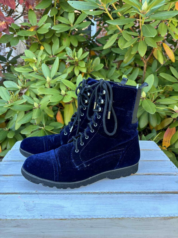Donald Pliner Ease Blue Velvet Combat Boots - Size 8.5
