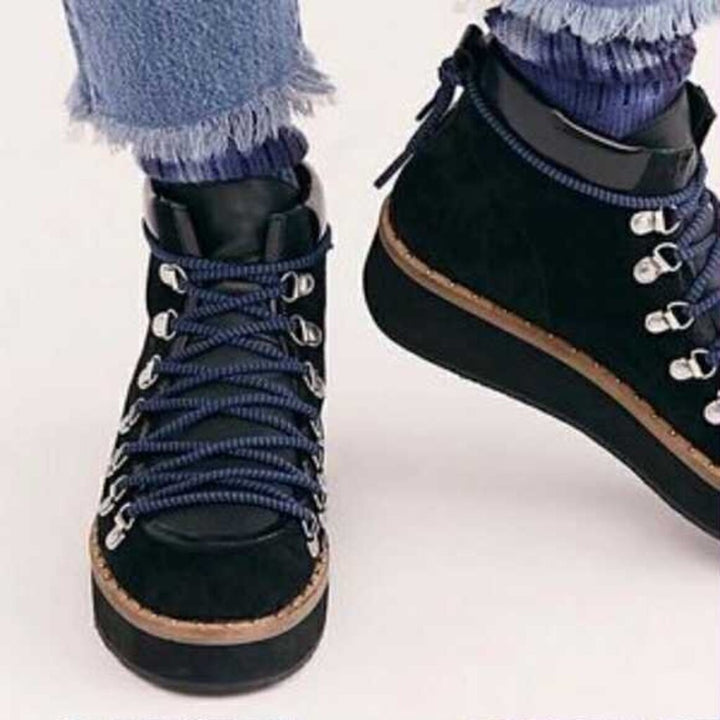 Free People Durango Platform Hiker Boots In Black - Size 41