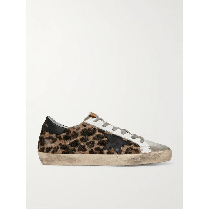 Golden Goose Superstar Distressed Leopard Print Sneakers - Size 37 (Retails for $625)