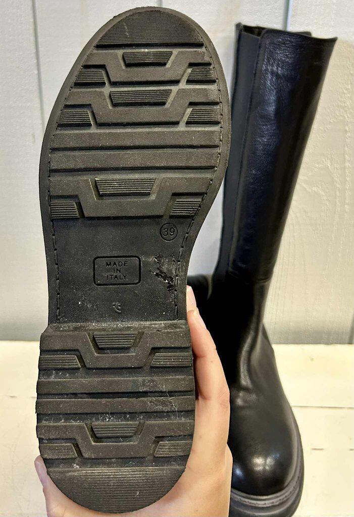 Emanuele Crasto Black Leather Knee-High Boots (Retails for $250) - Size 39