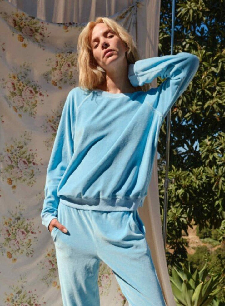 AMO Velour Sweatshirt in Sky (Retails $165) - Size Small