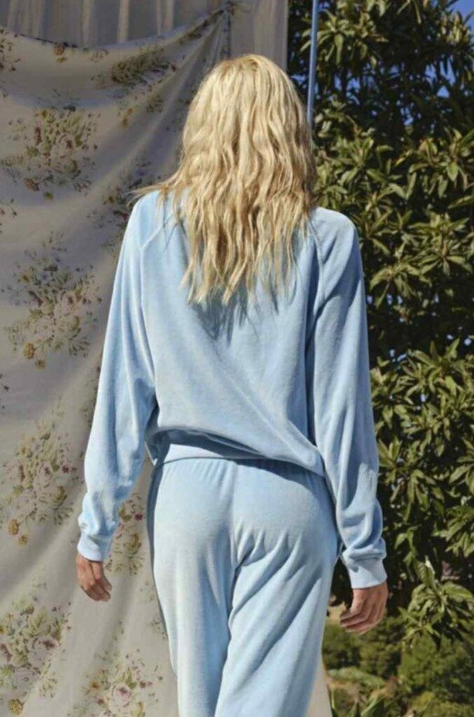 AMO Velour Sweatshirt in Sky (Retails $165) - Size Small