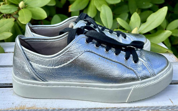 AllSaints Gina Metallic Sneaker in Silver Leather - Size 39