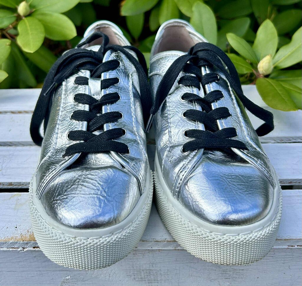 AllSaints Gina Metallic Sneaker in Silver Leather - Size 39