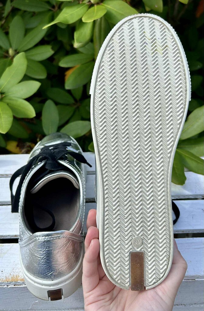 AllSaints Gina Metallic Sneaker in Silver Leather - Size 39