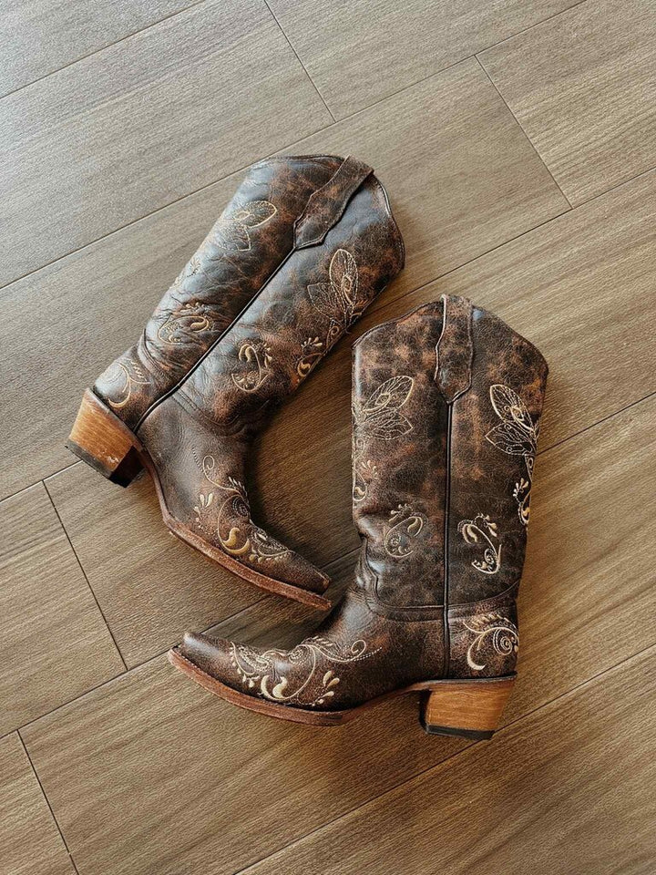 Circle G Dragonfly Embroidered Square Toe Western Boots - Size 7