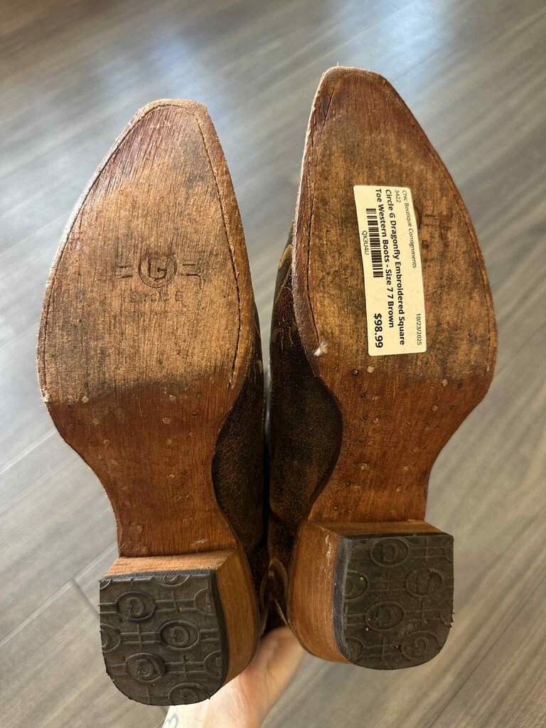 Circle G Dragonfly Embroidered Square Toe Western Boots - Size 7