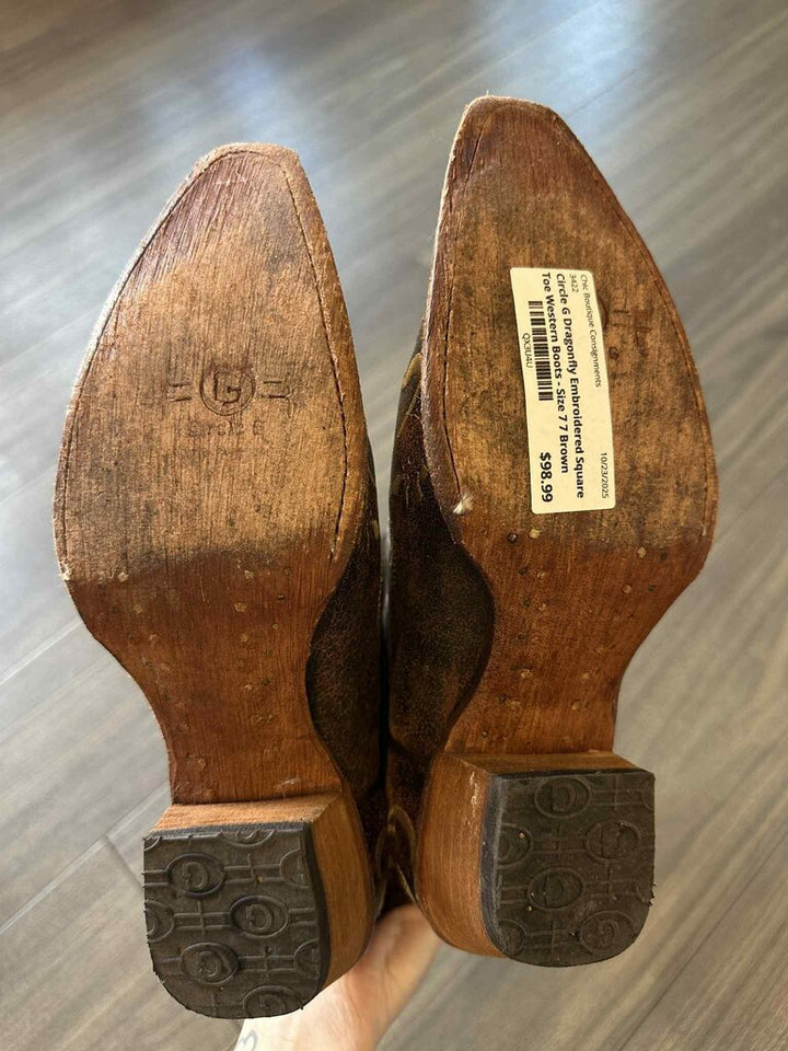 Circle G Dragonfly Embroidered Square Toe Western Boots - Size 7