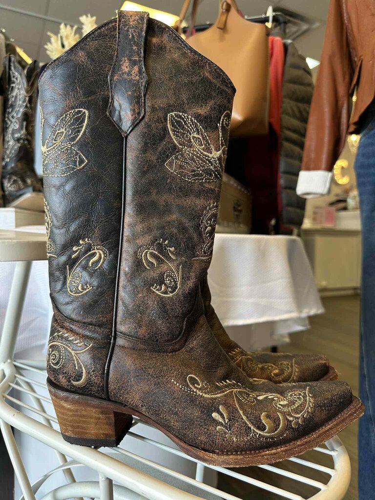 Circle G Dragonfly Embroidered Square Toe Western Boots - Size 7