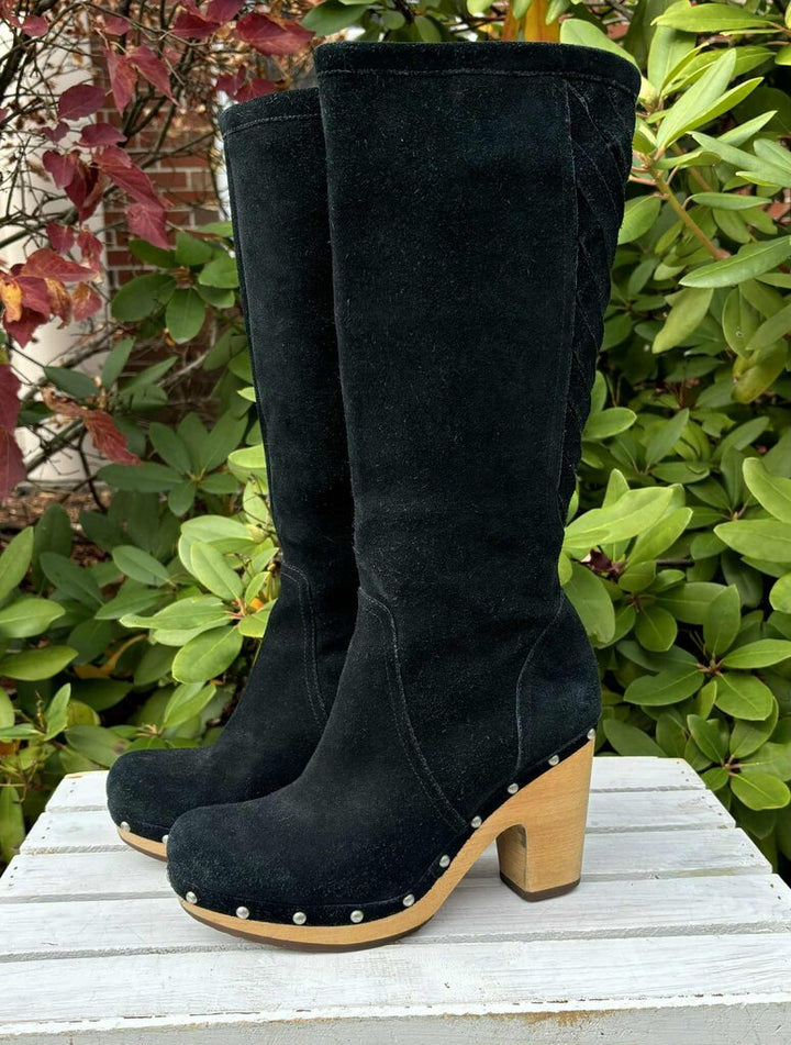 Ugg Rumer Tall Black Suede Heeled Boot - Size 9