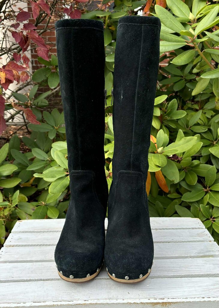 Ugg Rumer Tall Black Suede Heeled Boot - Size 9