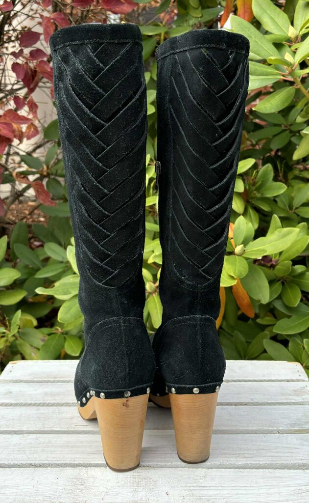 Ugg Rumer Tall Black Suede Heeled Boot - Size 9
