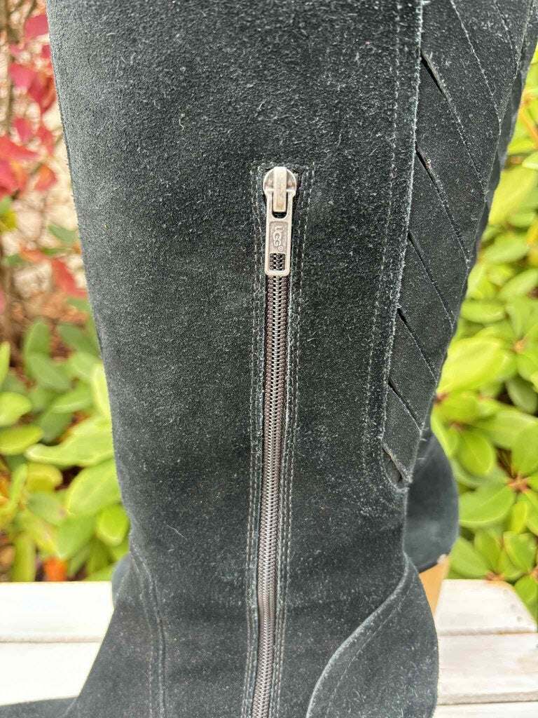 Ugg Rumer Tall Black Suede Heeled Boot - Size 9