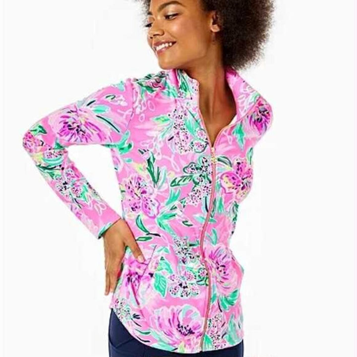 Lilly Pulitzer Leona Zip Up‎ Cockatoo In Pink - Size XXS