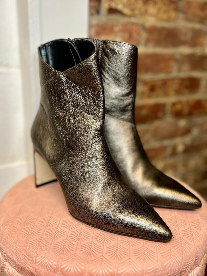 Marian Spain Booties In Bronze Metallic Leather - Size 38