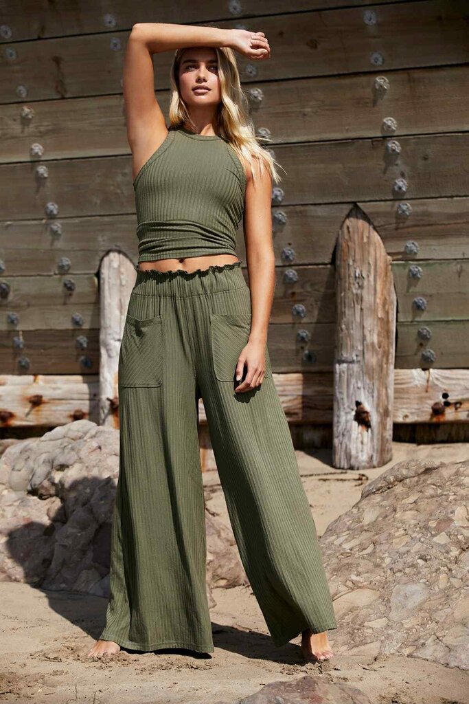 Free People Movement NWT Blissed Out Wide Leg Pants in Cargo Khaki - Size XS