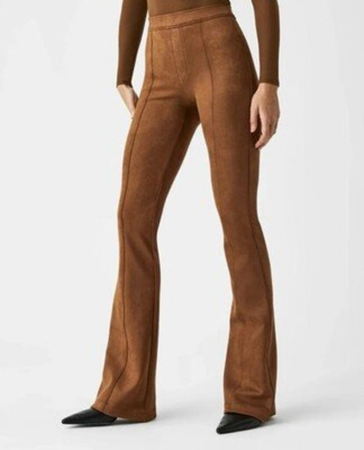 Spanx NWT Faux Suede Flare Pants in Rich Caramel - Size Medium