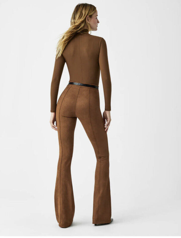 Spanx NWT Faux Suede Flare Pants in Rich Caramel - Size Medium