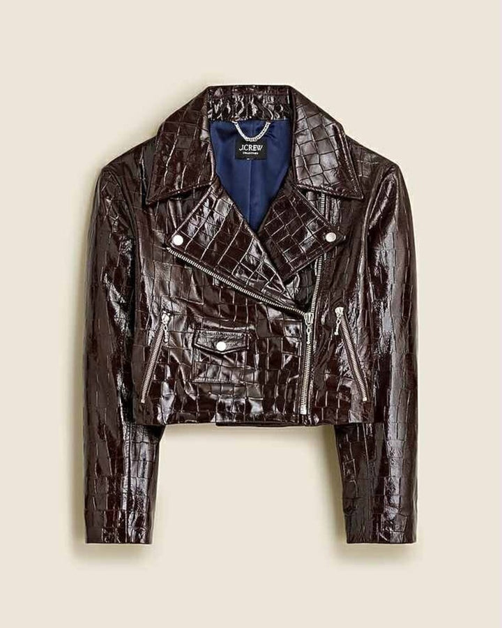 J Crew Collection Moto Jacket in Croc-Embossed Leather Jacket - Size XS