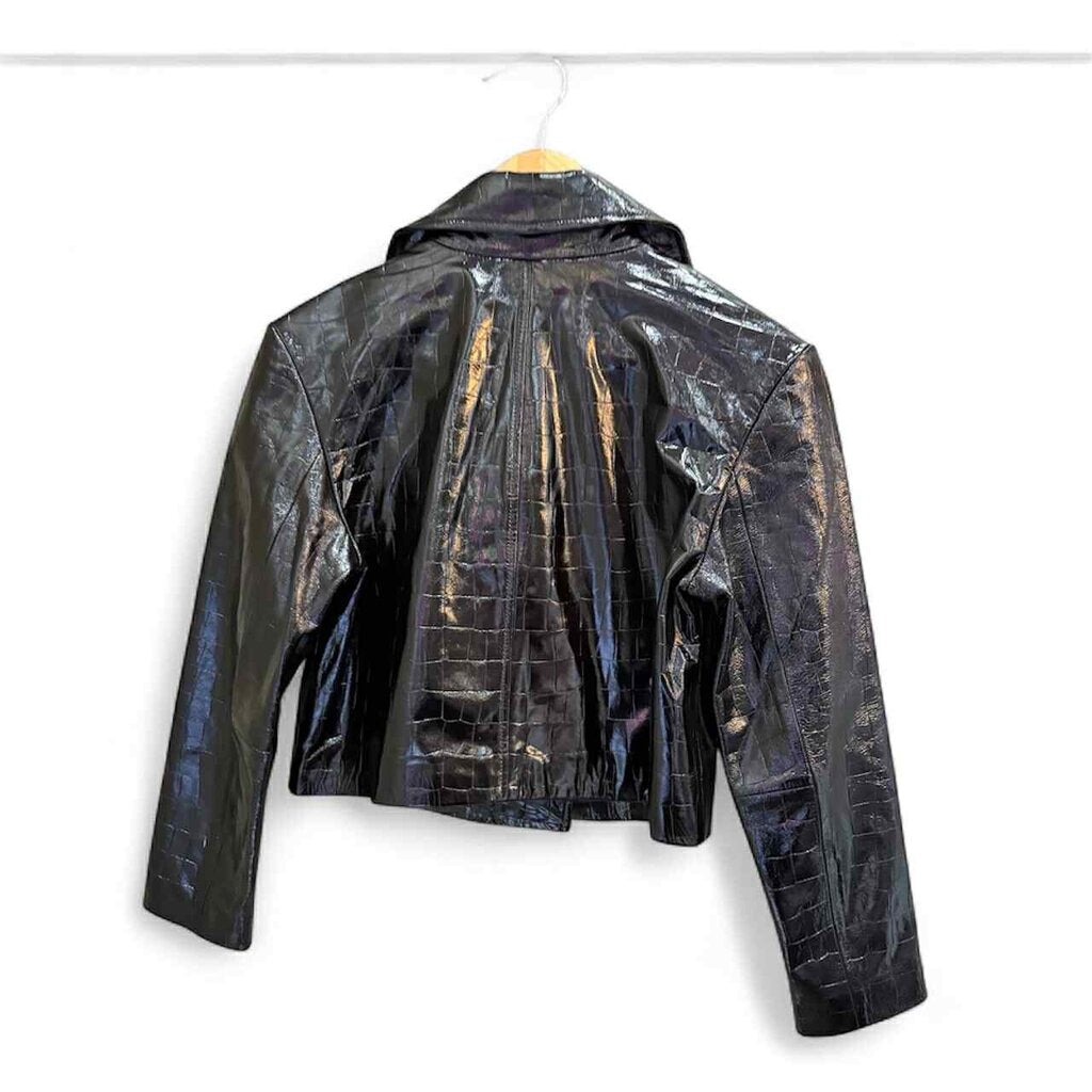 J Crew Collection Moto Jacket in Croc-Embossed Leather Jacket - Size XS