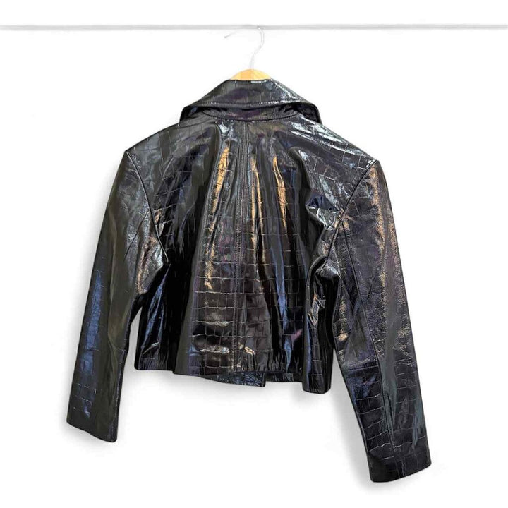 J Crew Collection Moto Jacket in Croc-Embossed Leather Jacket - Size XS