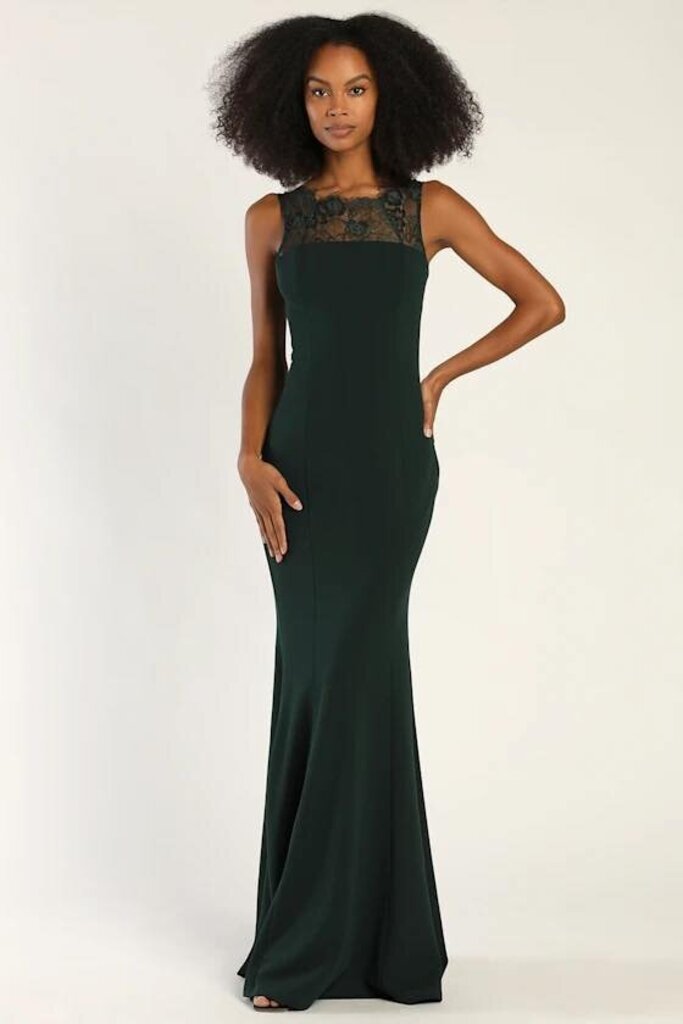 Lulus NWT True Passion Emerald Green Lace V-Back Mermaid Maxi Dress - Size 1X (Retails ($145)