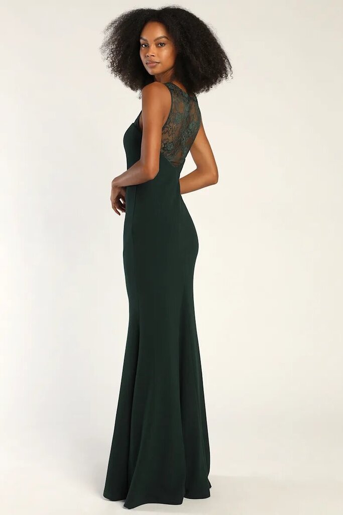 Lulus NWT True Passion Emerald Green Lace V-Back Mermaid Maxi Dress - Size 1X (Retails ($145)