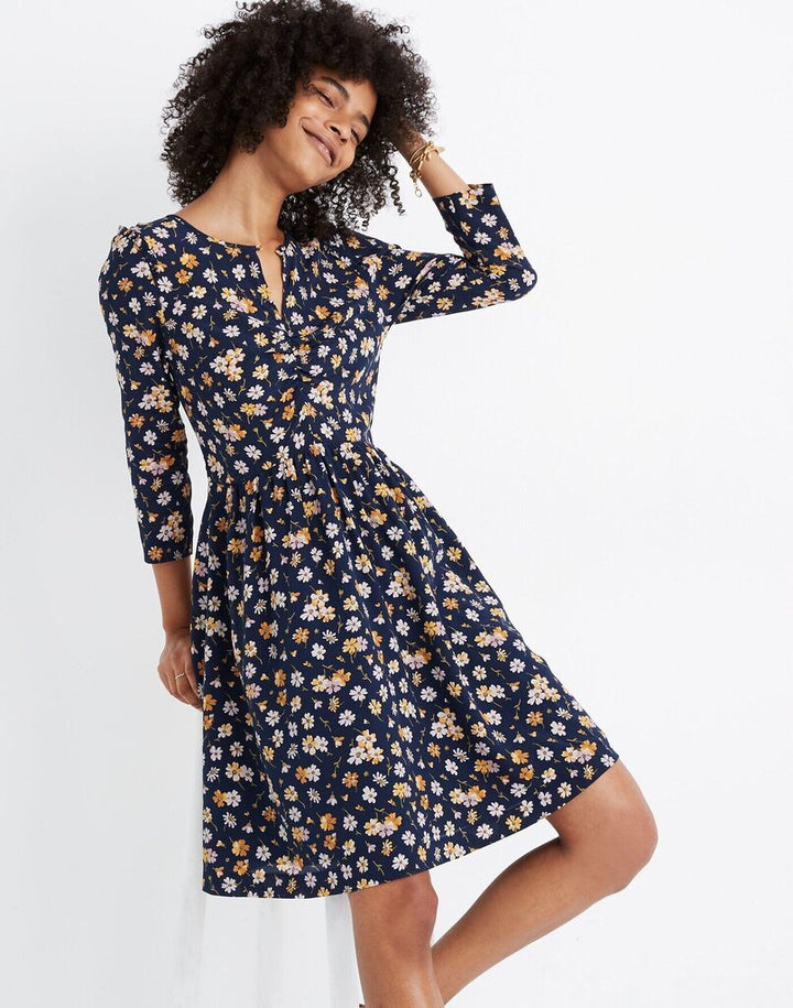 Madewell Silk Shirred Keyhole Dress in Petal Party - Size Small