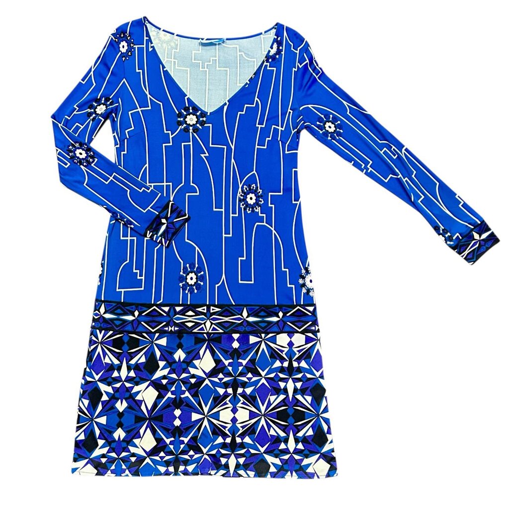 Emilio Pucci 100% Silk Geometric Print Long-Sleeve Mini Dress - Size S Chic Boutique Consignments Emilio Pucci 100% Silk Geometric Print Long-Sleeve Mini Dress - Size S Chic Boutique Consignments