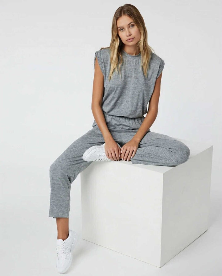 Vuori Short Sleeve Lux Cew Jumpsuit in Mallorca Heather - Size Medium