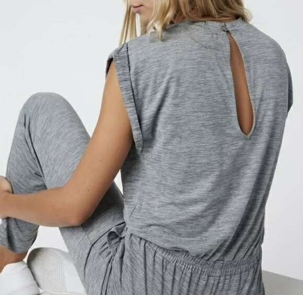 Vuori Short Sleeve Lux Cew Jumpsuit in Mallorca Heather - Size Medium