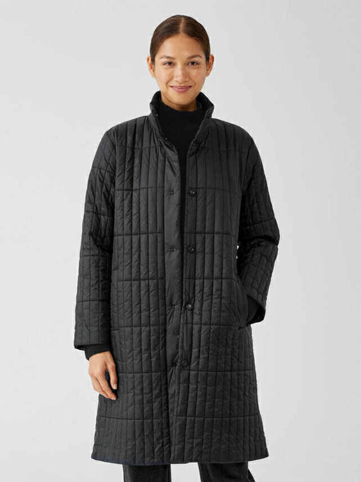 Eileen Fisher Eggshell Recycled Nylon Stand Collar Coat - Size 2X(Retails for $398)