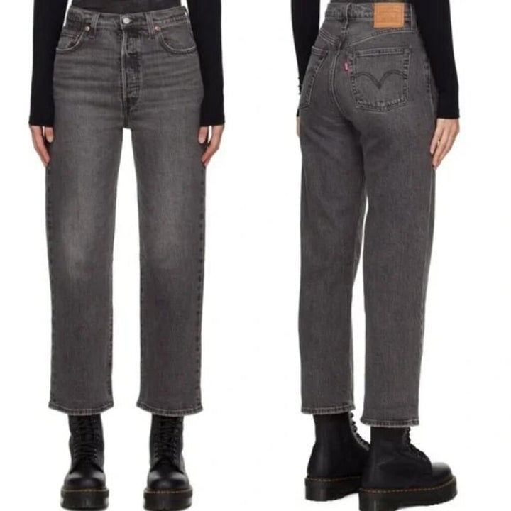 Levi's Ribcage Straight Ankle Jeans in Worn Black - Size 25