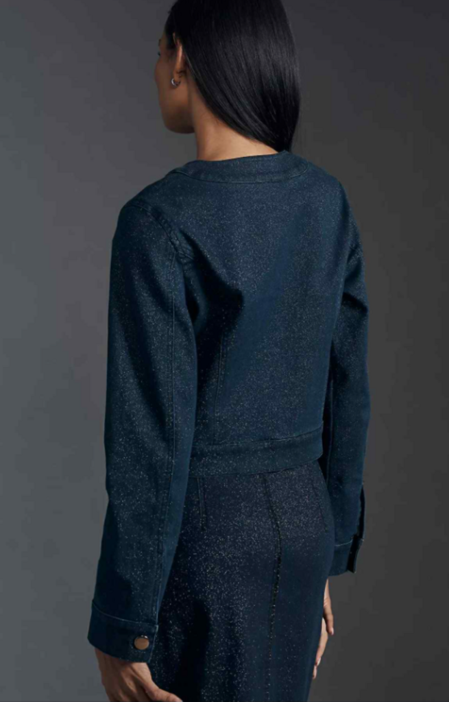 The Cora Patch Pocket Jacket by Maeve in Sparkle Denim - Size XS