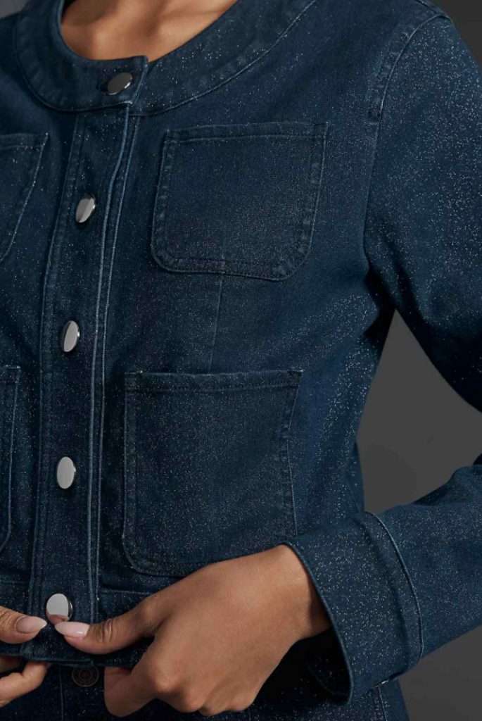 The Cora Patch Pocket Jacket by Maeve in Sparkle Denim - Size XS