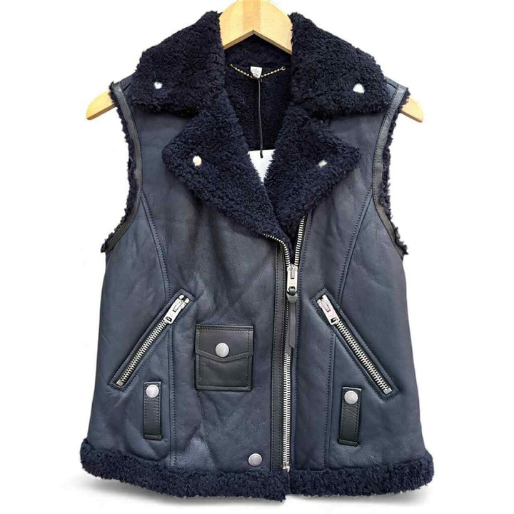 Coach NWT Shearling Moto Vest in Dusk - Size 2 (Retails for $500)