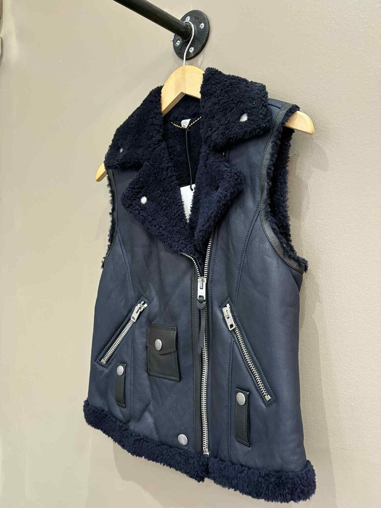 Coach NWT Shearling Moto Vest in Dusk - Size 2 (Retails for $500)