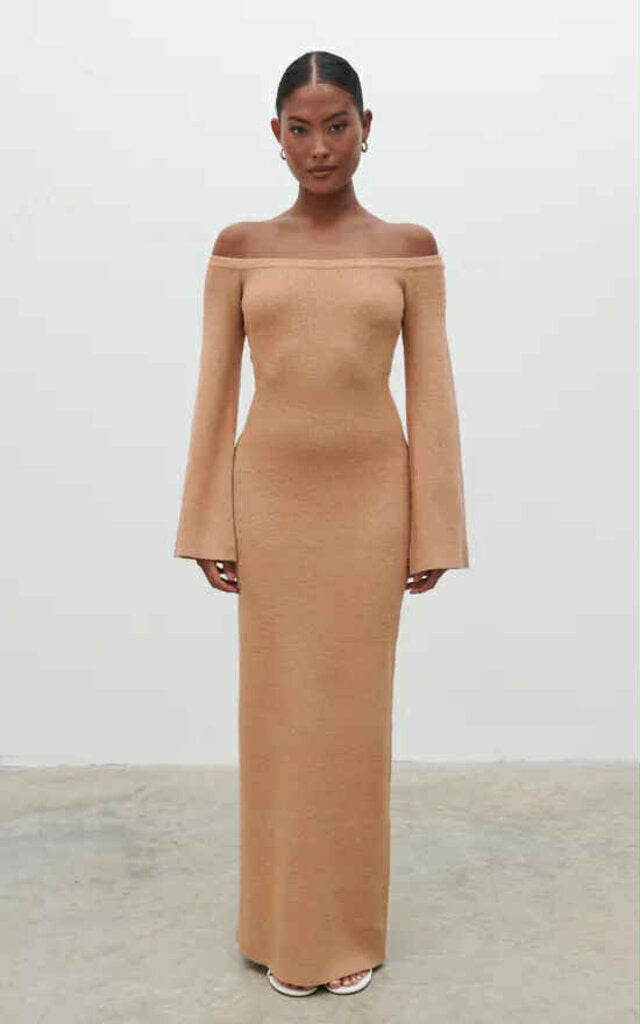 Pretty Lavish Joanna Bardot Knit Maxi Dress - Size Small