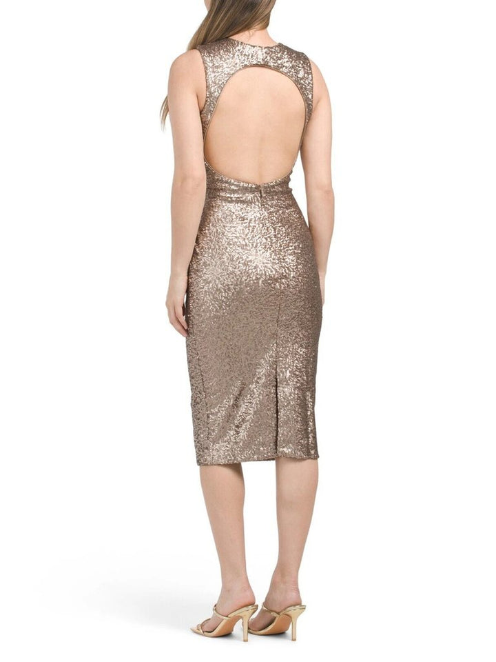 Dress the Population NWT Aylin Sequin Midi Dress in Brass (Retails for $398) - Size Medium