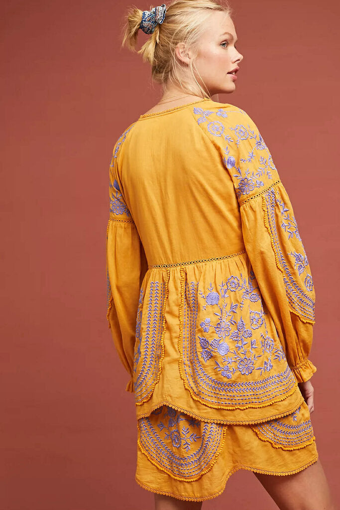 Anthropologie Lisette Embroidered Tunic Dress - Size Large