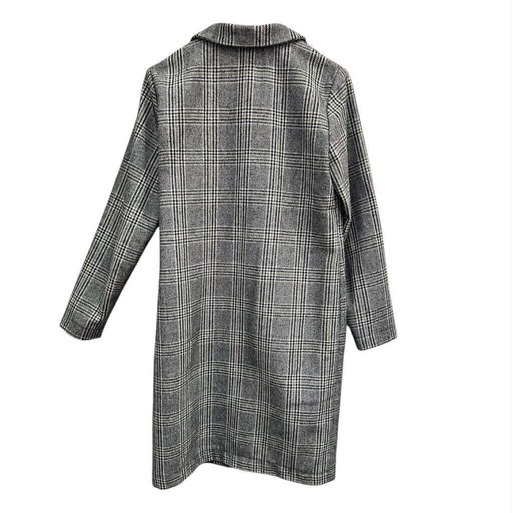 Tribal Double Knit Long Plaid Coatigan in Charcoal - Size Small
