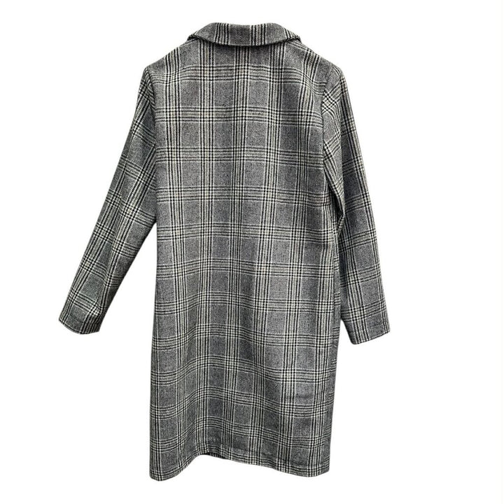 Tribal Double Knit Long Plaid Coatigan in Charcoal - Size Small
